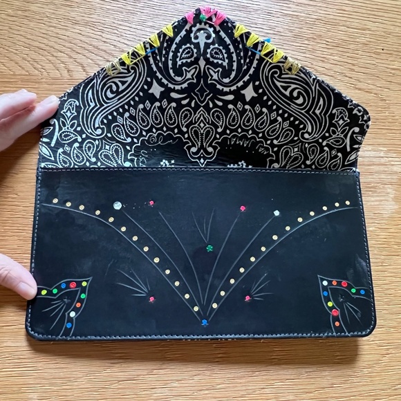 RARE Naj Jamai for Barneys New York Celeste Clutch in Black Leather Handpainted - Picture 4 of 7